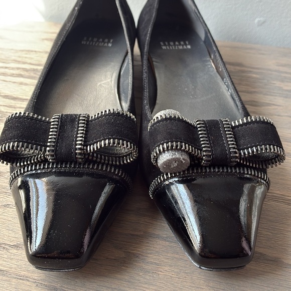 Stuart Weitzman Flats Black Suede Bow Slip On Square Toe size 6.5 - Picture 12 of 12